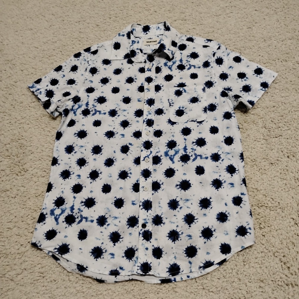 Taylor Stitch Shirt Mens 36 (20x29) Short Sleeve Geometric Organic Linen Beach
